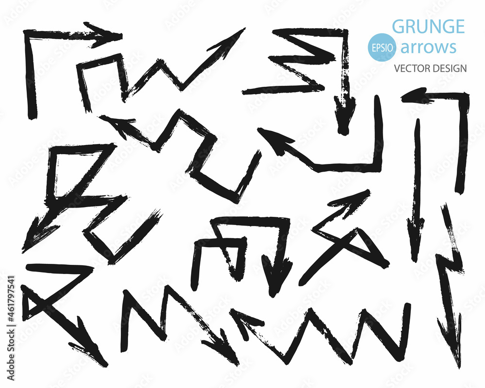 Collection of vector arrows.The drawn object of the brush.Arrows on a white background.Abstract hand-painted brush and stroke arrows