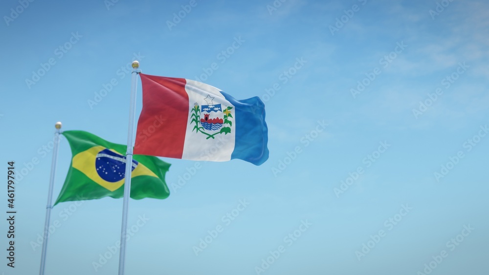 Φωτογραφία Waving flags of Brazil and the Brazilian state of Alagoas against blue sky backdrop