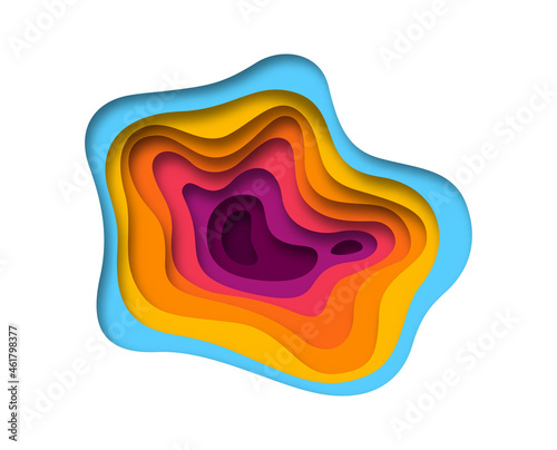 Colorful paper cut background with layered curves in realistic 3d papercut craft art style. Modern business presentation illustration or creative project template.