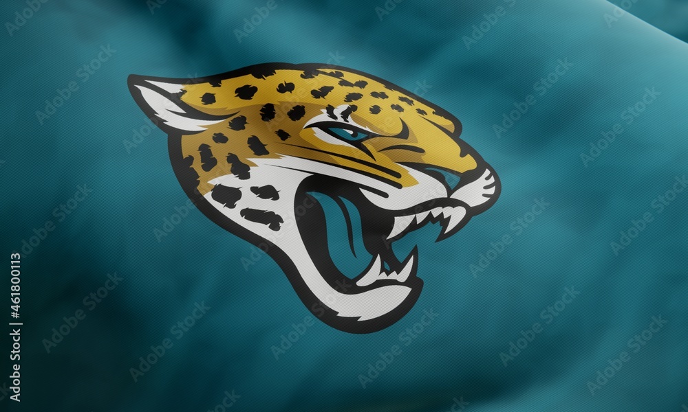 NFL team Jacksonville Jaguars logo on waving jersey fabric