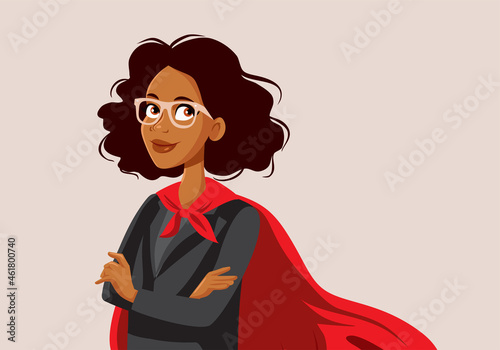 Female Superhero Wearing a Cape and a Business Suit Vector Cartoon