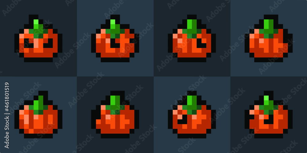 Pumpkin pixel art animation. Isolated vector illustration of mobile or pc  game sprites. Design for stickers, logo, mobile app. Game assets 8-bit  sprite sheet. Stock Vector | Adobe Stock