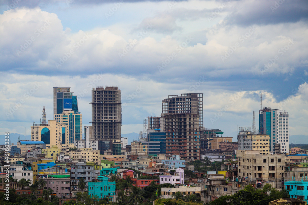 Skyline of Chittagong with cloudy sky