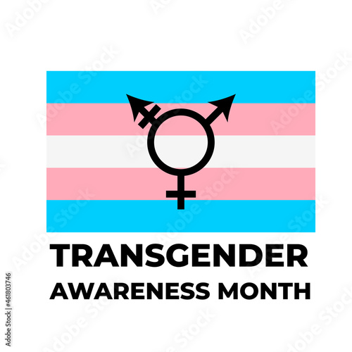 Transgender Awareness Month lettering with Transgender Pride Flag. LGBT community event in November. Vector template for banners, signs, logo design, card, etc