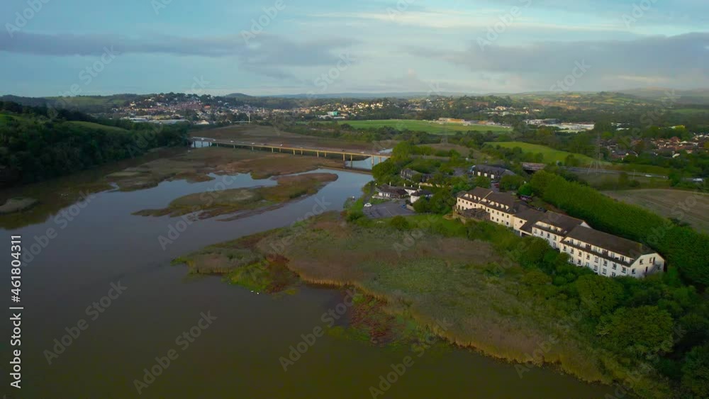 View of River Teign from a drone, Newton Abbot, Devon, England, Europe View of River Teign from a drone, Newton Abbot, Devon, England, Europe