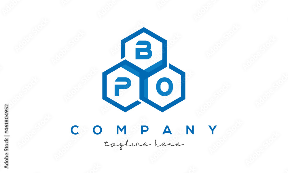 BPO three letters creative polygon hexagon logo BPO three letters creative polygon hexagon logo