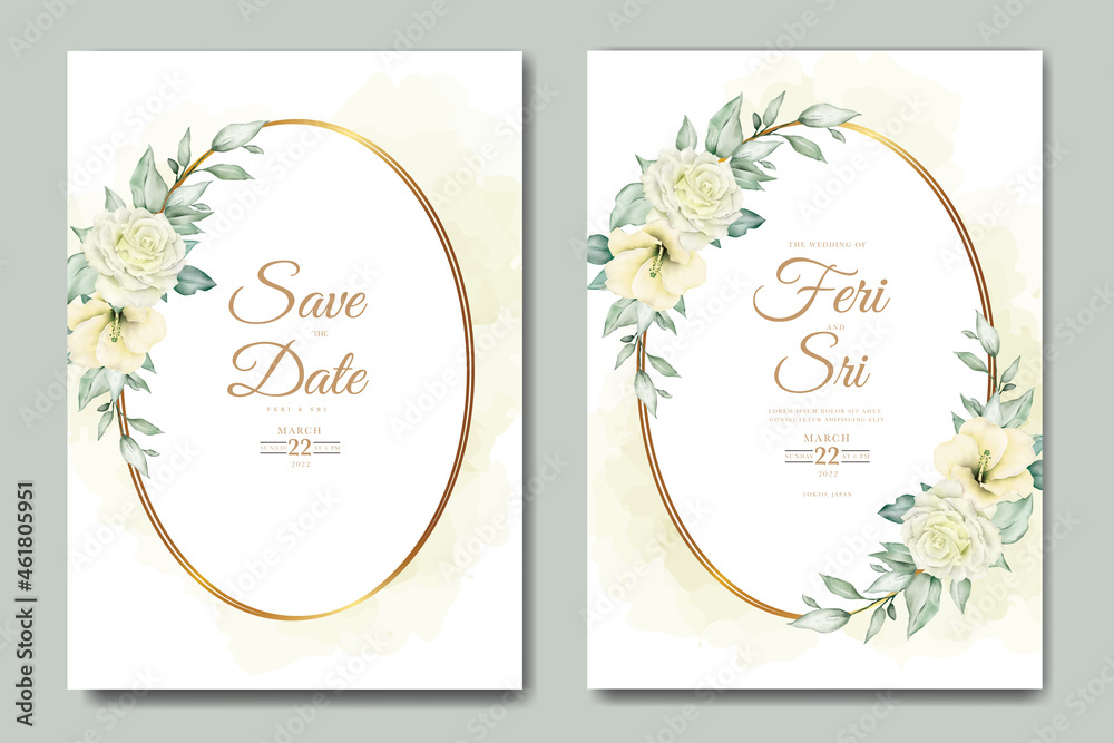 beautiful flower and leaves watercolor wedding invitation card template beautiful flower and leaves watercolor wedding invitation card template