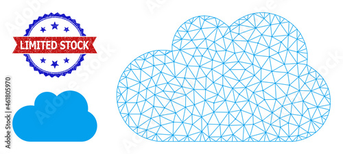 Polygonal cloud carcass icon, and bicolor unclean Limited Stock watermark. Mesh carcass illustration is created from cloud pictogram.
