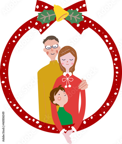 親子で過ごす暖かなクリスマスイメージ　イラスト素材
