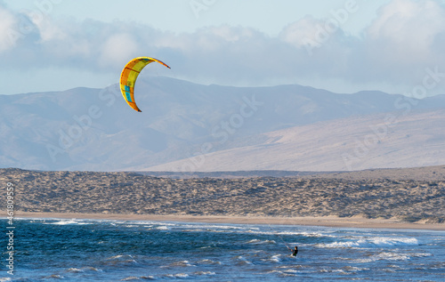 unknown person doing kitesurfing in Atacama, Chile