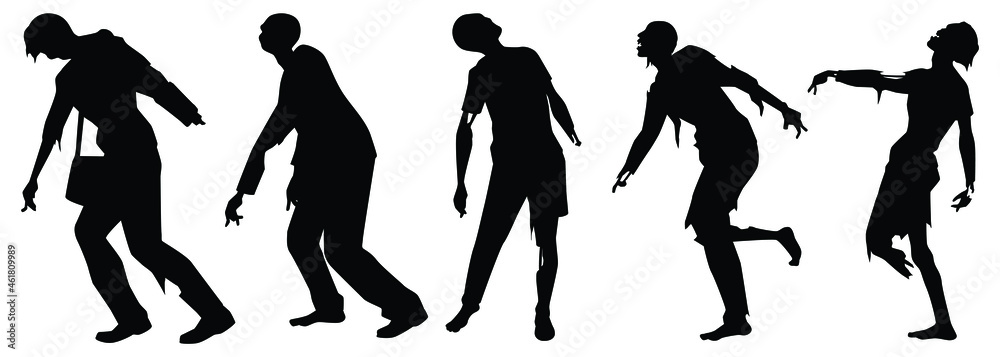 Set of zombies silhouette vector on white background, ghost or devil in Halloween day.