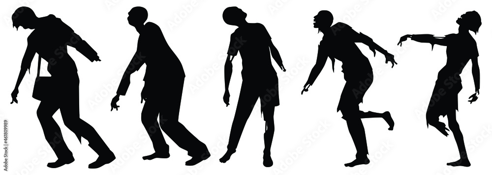 Set of zombies silhouette vector on white background, ghost or devil in Halloween day. Set of zombies silhouette vector on white background, ghost or devil in Halloween day.