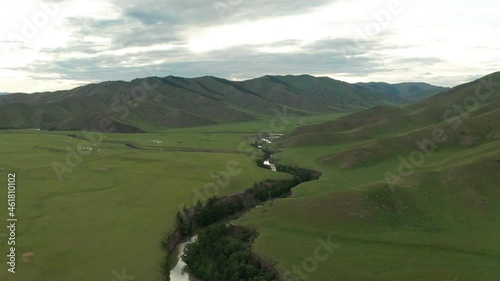 Orkhon river valley in Mongolia, aerial view. photo