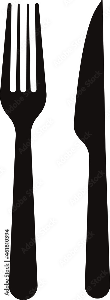 Knife and fork vector icon in black solid flat design icon isolated on white background Knife and fork vector icon in black solid flat design icon isolated on white background