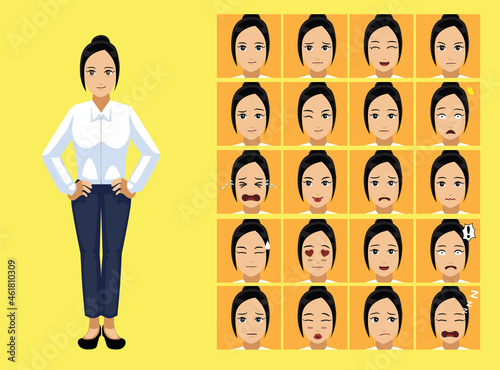 Manga Style Business Woman Asian Clothes Cartoon Character Emotion