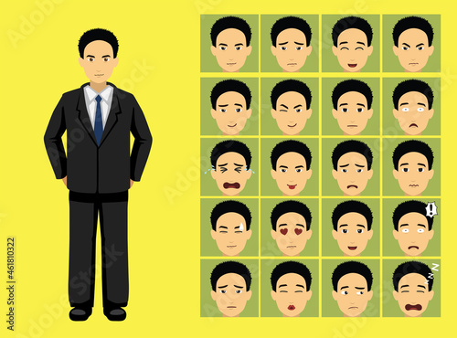 Manga Style Business Man Asian Clothes Cartoon Character Emotion