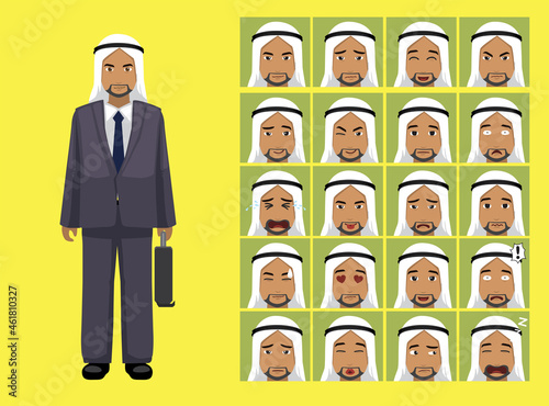 Manga Style Business Man Arab Clothes Cartoon Character Emotion