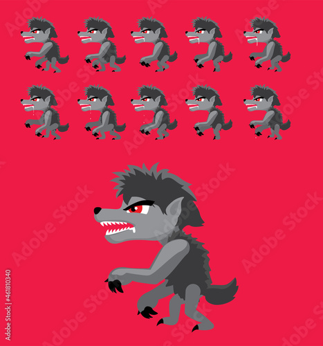 Cute Halloween Character Animation Werewolf Walking Side View Cartoon Vector
