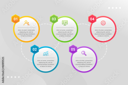 infographic template vector. Circle shape Abstract element with 5 business options with marketing icon can be used for layout, diagram, annual report, web design