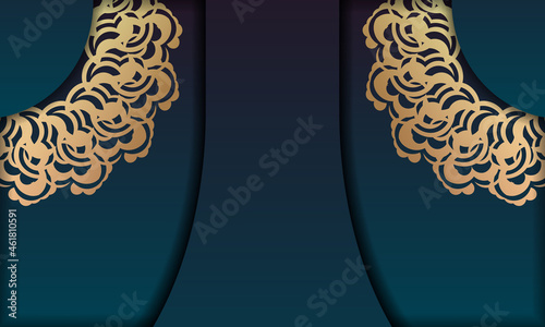 Green gradient background with vintage gold ornaments and place for text
