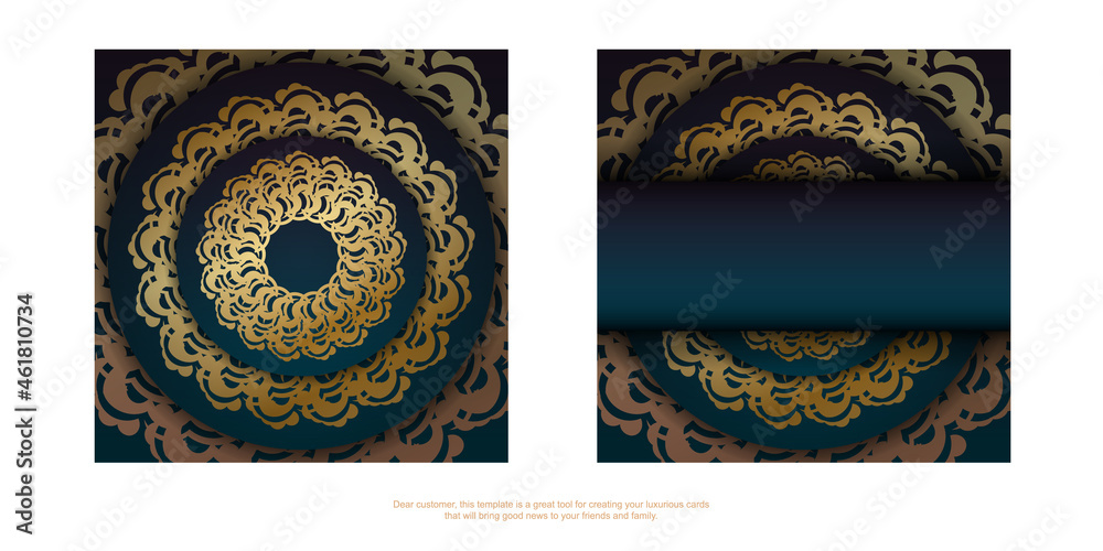 Green Gradient Greeting Flyer with Antique Gold Ornament is print-ready.