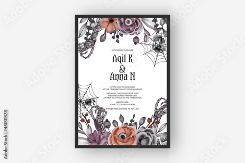 wedding invitation Happy Halloween frame with flower eyes scary