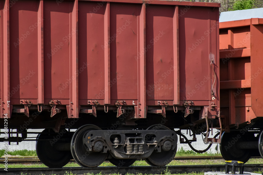 Cargo railroad car on the station tracks Cargo railroad car on the station tracks