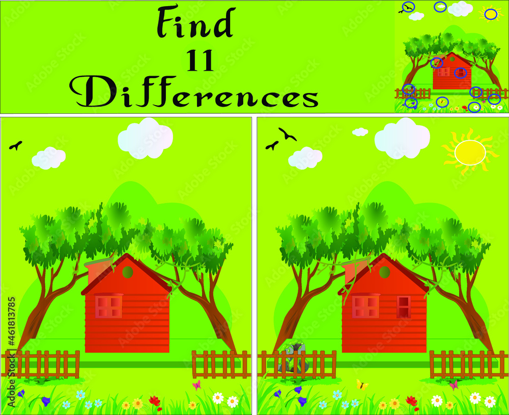 Naklejka premium Children games : Find differences 2 Education game with beautiful landscape art.