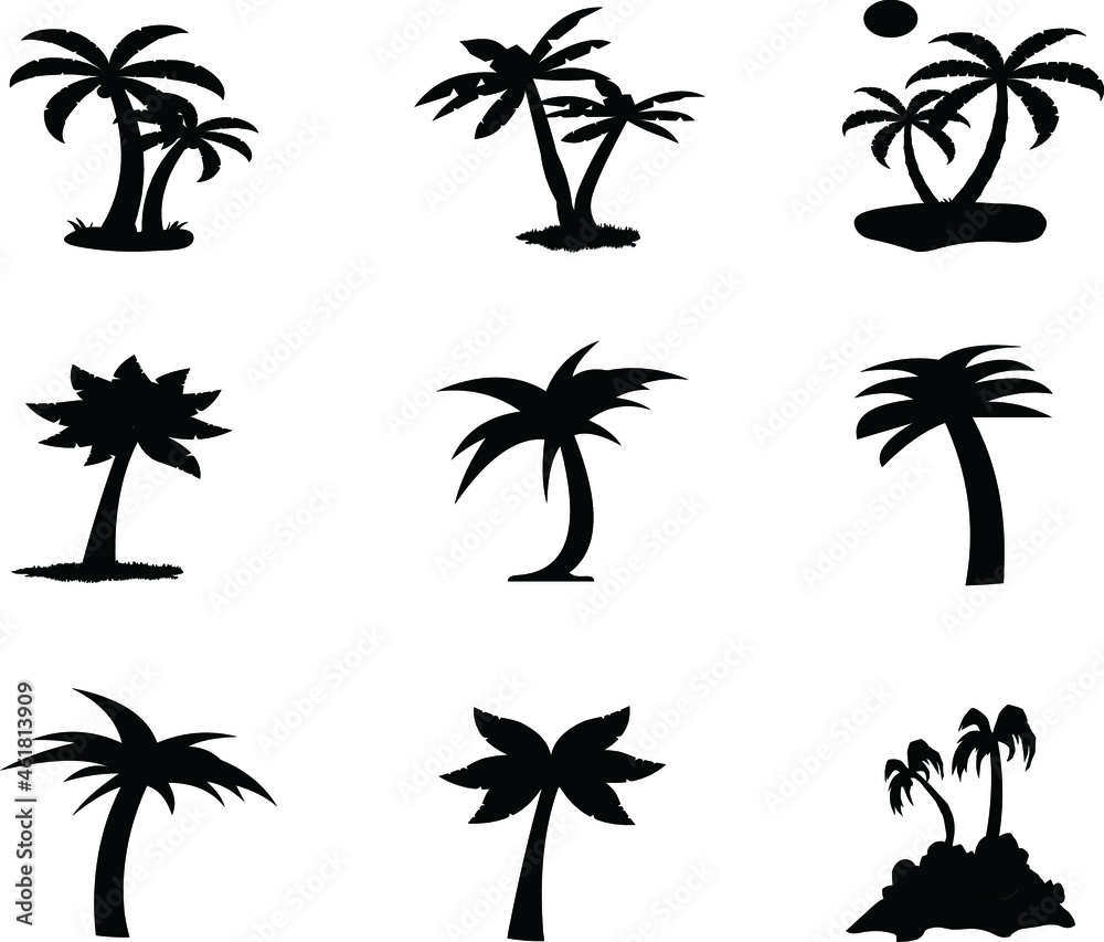 Set of silhouettes of palm trees vector illustration
