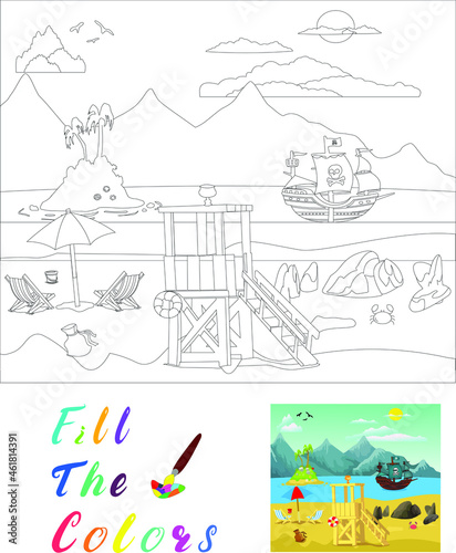 Color task : Landscape with house, The coloring book for preschool kids with easy educational gaming level.