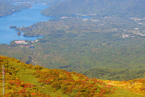 Fototapeta Naklejka Na Ścianę i Meble -  福島県の磐梯山から見る景色と周辺の湖