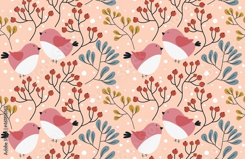 Tropical leaves and flower seamless pattern.