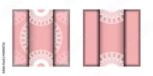 Brochure in pink with mandala in white pattern prepared for typography.