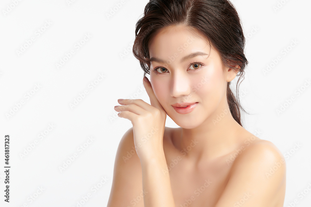 Beautiful young asian woman with clean fresh skin on white background, Face care, Facial treatment, Cosmetology, beauty and spa, Asian women portrait.