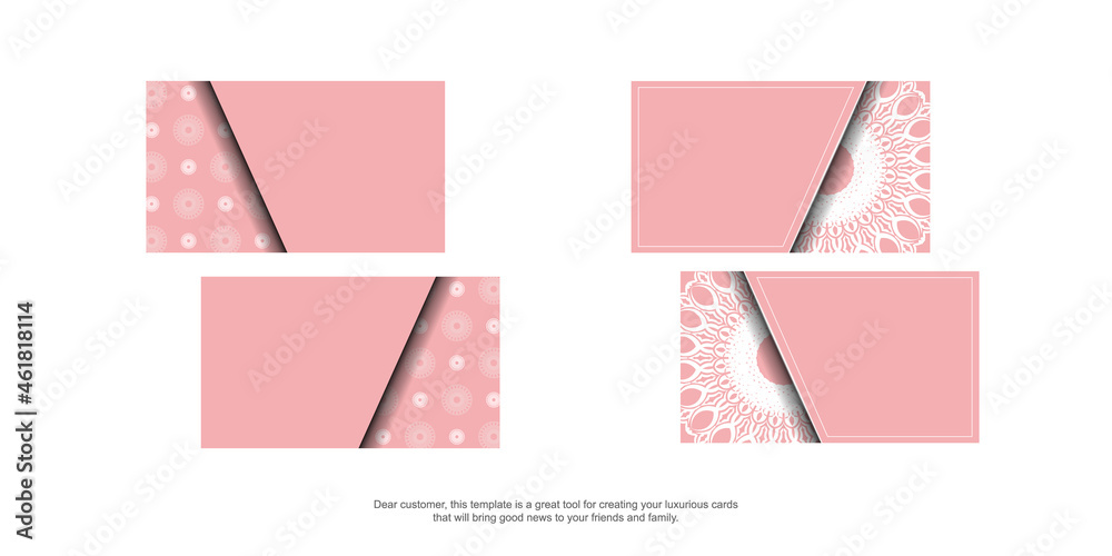 Pink business card with mandala white ornament for your brand.