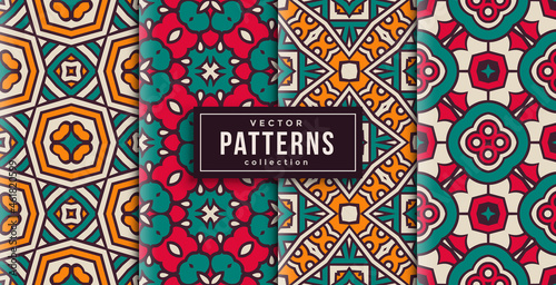 pattern ornament style colors set of four. seamless background ready to print
