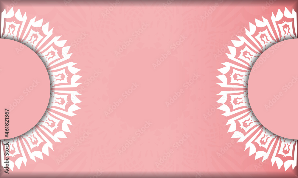Naklejka premium Pink banner with vintage white pattern and space for your logo or text