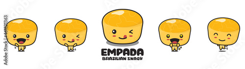 cute empada mascot, traditional brazilian snacks, with different facial expressions and poses photo