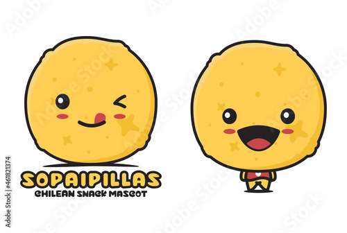 cute cartoon mascot Sopaipilla, traditional Chilean fried pastry photo