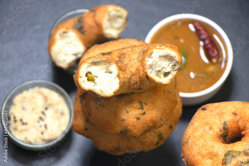 Image of Vada or bada is a category of savoury fried snacks from India
 photo