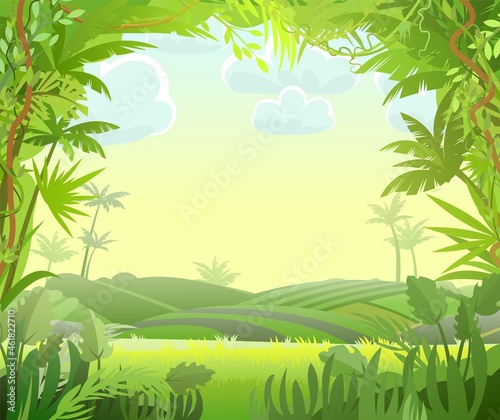 Wallpaper Mural Countryside Jungle background. Plants rainforest. Beautiful green landscape with exotic trees and palms. Cute cartoon style. Vector. Torontodigital.ca
