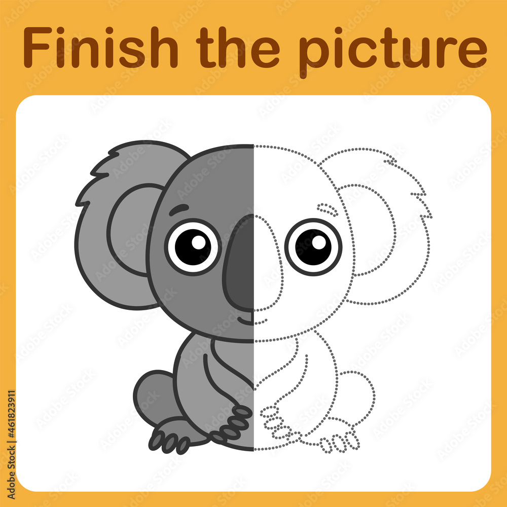 Obraz premium onnect the dot and complete the picture. Simple coloring koala. Drawing game for children.