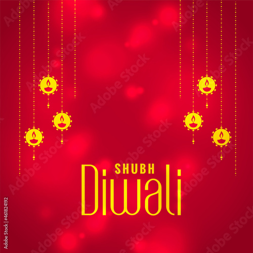 shiny red happy diwali festival card