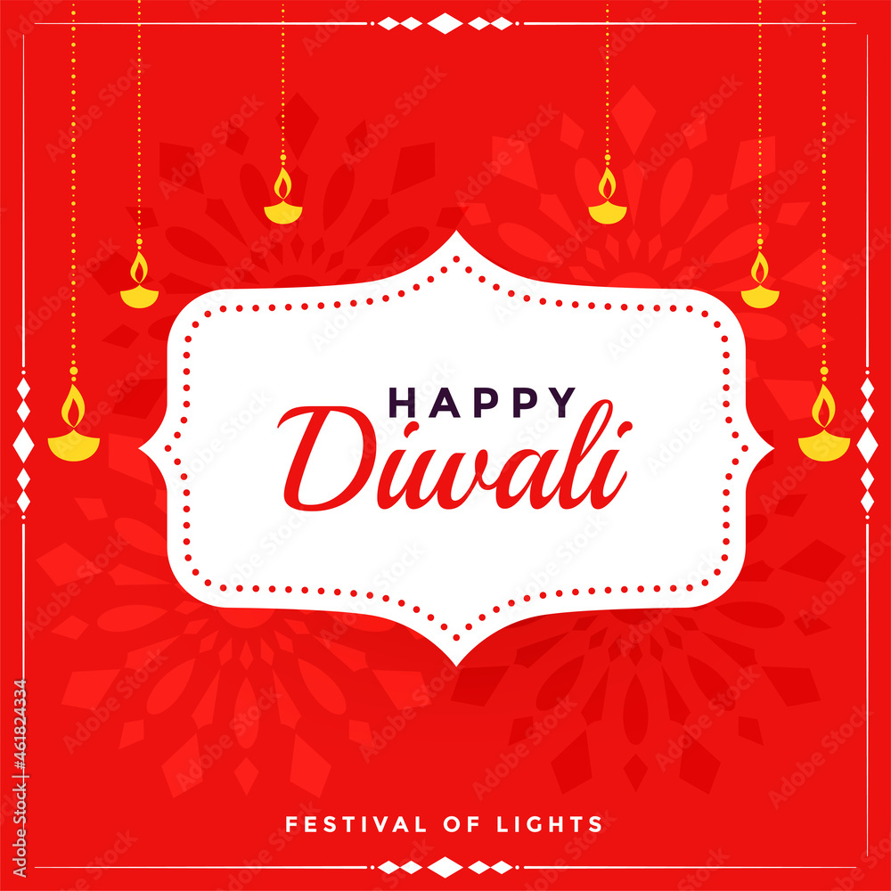 happy diwali red flat card decorative background