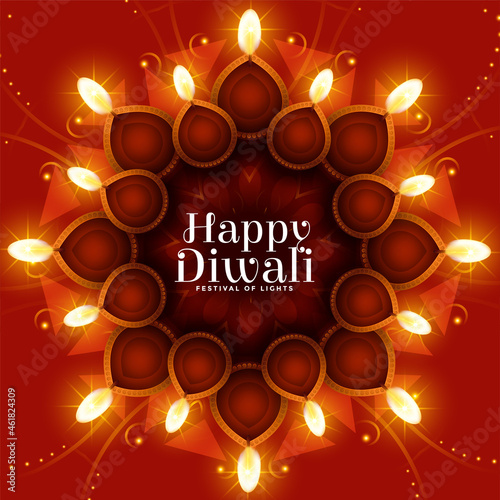 happy diwali festival diya decorative realistic background