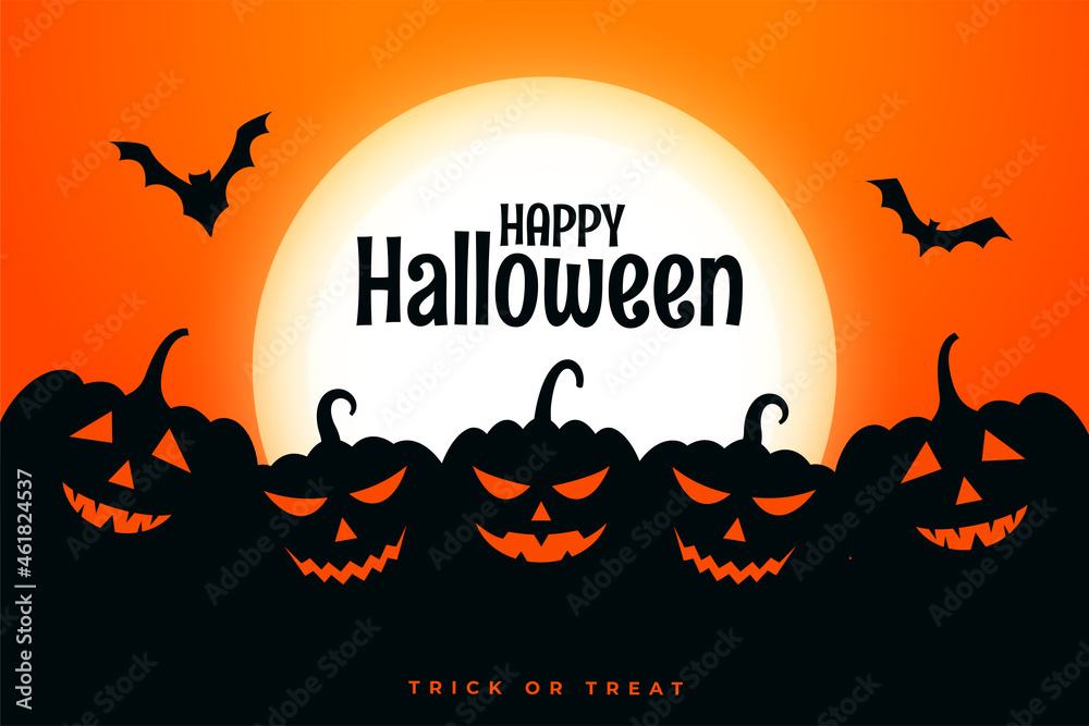 happy halloween festival card with pumpkins in different expressions