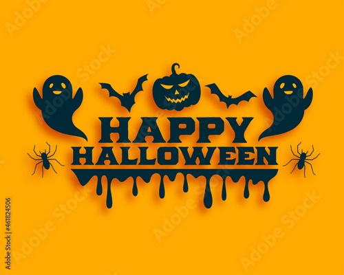 flat halloween card with ghost and flying bats