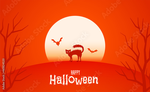 moon with spooky cat halloween background