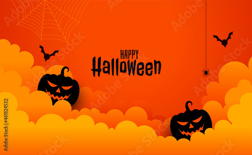 happy halloween spooky card in paper cut style