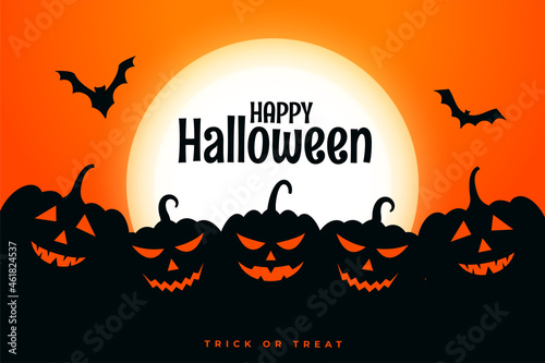 happy halloween festival card with pumpkins in different expressions